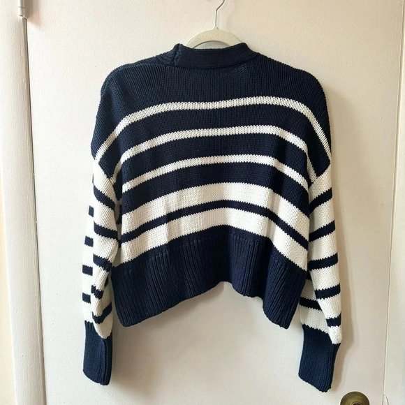NWT Zara Striped Knit Cardigan Sweater Cropped V Neck Button Down - Picture 12 of 16